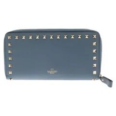 VALENTINO (ヴァレンチノ) スタッズデザイン ラウンドジップ レザー ウォレット ブルーのサムネイル