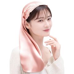 [COCOSILK] シルク ナイトキャップ ロングヘア用 シルクキャップ 筒型 ナイトキャップ ロング 髪 シルク100% 筒 ロングヘア 筒状 ヘアキャップ (60cm, Free Size, ピンク)