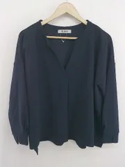 ◇ nano universe ナノ ユニバース Vネック 長袖 ブラウス サイズ F ネイビー レディース E  【1303140014920】