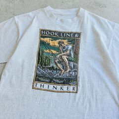 90s 1994年  RAY TROLL Fish Art Printed T-shirt 【 HOOK. LINE&THINKER 】 レイトロール フィッシュアートTEE Tシャツ 【 フック、ライン、シンカー 】 魚 トラウト 考える人