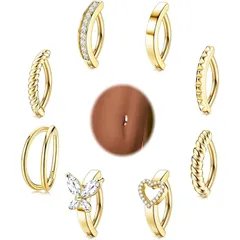 【在庫処分】ボディピアス レディース ヘソ ピアス 8点 サージカルスチール 14G クリッカー リング [Jstyle] 女性 CZ ハート バタフライ へそ ピアス シンプル ボディピアス ジュエリー