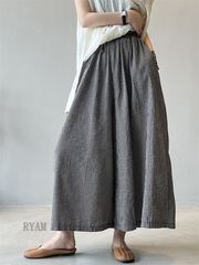 ワイドパンツ ギンガムチェック 夏 レディース パンツ ガウチョパンツ 綿麻風パンツ チェック ウエストゴム フレアパンツ ズボン ボトムス  yanshuang13