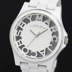 稼動 良品 マークバイマークジェイコブス QZ MBM4571 ホワイト×スケルトン文字盤 ラウンド 石付 レディース腕時計 2000000 NSK OMI