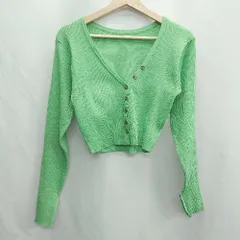 ◇ Θ mystic ミスティック 長袖 リブ カーディガン サイズF グリーン レディース E  【1412260010252】