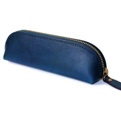 新品 ペンケース 本革 15本 チャック 柔らかい革 縫製 スリム 筆箱 軽い 栃木レザー 大容量 おしゃれ 三角 文房具 かわいい 出し入れし易い 贈り物 (Blue)