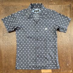 never trust ドット柄 ワンナップカラー（オープン）半袖シャツ   Navy Gray　　モッズ　昭和　レトロ　開襟シャツ