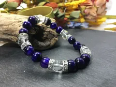 パワーストーン ブレスレット パープルタイガーアイ&水晶 天然石 8mm（シルバー）レディース 女性  数珠ブレス 開運 プレゼント ギフト  [n]