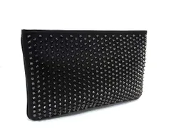 ■極美品■ Christian Louboutin ルブタン ルビポッシュ スパイクスタッズ レザー クラッチバッグ セカンドバッグ ブラック系 FL6577のサムネイル