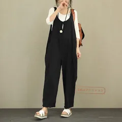 サロペット レディース オーバーオール 綿麻 ガウチョパンツ 春夏秋 M250415-83