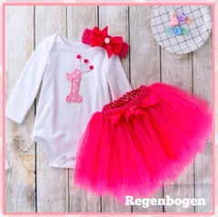 【新品】80㎝ 1歳誕生日 ベビードレス 長袖 ホットピンク リボン 3点セット