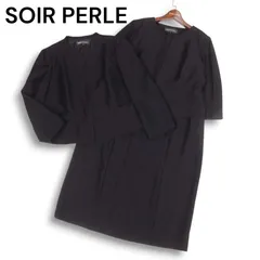 美品★ SOIR PERLE 東京ソワール 通年 ブラック フォーマル ワンピース アンサンブル Sz.17　レディース 黒 大きいサイズ