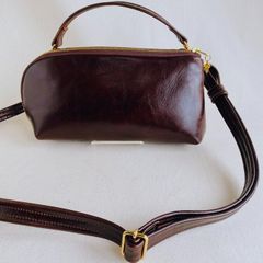 新色　3wayお財布ショルダーバッグ 牛革チョコブラウン ポーチ付き ブラック