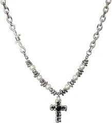 AREUM ネックレス 十字架 クロス パール メタルネックレス メンズ レディース アジャスターチェーン付き フォルテ おしゃれ カジュアル かっこいい アクセサリー(ホワイト|シルバー|ブラック,  中)