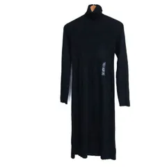 ユニクロ ニットリブタートルネックワンピース ロングワンピ 未使用 長袖 ウール混 トップス レディース Mサイズ ネイビー UNIQLO