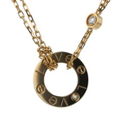 Cartier カルティエ K18YG ラブサークル ダイヤモンド 2石 ネックレス サークル LOVE ロゴ 41cm【新品仕上済】【zz】【中古】