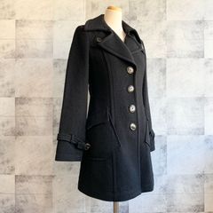 【匿名発送】美シルエット　BURBERRY BLUELABEL　バーバリーブルーレーベル　シングルボタン　ウールコート　３６サイズ　Sサイズ　黒　共布ベルトなし　フードなし　ブラック　レディースアウター　防寒