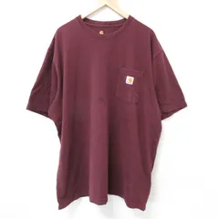 XL/古着 カーハート 半袖 ブランド Tシャツ メンズ 胸ポケット付き 大きいサイズ ロング丈 コットン クルーネック エンジ 25jul18 中古