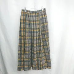◇ ⊇ JUNOAH ジュノア ウエストゴム チェック柄 ロング丈 フレア スカート サイズXL グレー イエロー系 レディース E  【1502180012846】