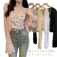 シアーシャツ  薄手 長袖 ブラウス シアーカーディガン ショート 無地 夏アウター UVケア 冷房対策 サマーカーディガン 透け感 フリル  Vネック フレア 春 フリル 韓国ファッション 20代#sowa6584351