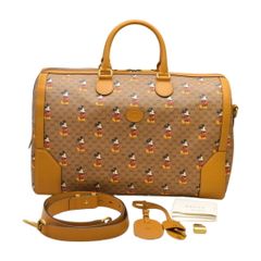 グッチ GUCCI DISNEY ミニGGスプリーム ミッキーマウス 2WAY ボストンバッグ PVC×レザー 茶 547953 レディース F-YA949