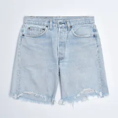 80s Levi's リーバイス 501 ボタンフライ カットオフ ダメージ デニムショーツ ハーフパンツ アイスブルー ヴィンテージ ビンテージ USA アメリカ古着 メンズW30インチ相当