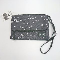 ◇ ◎●未使用● kiu カジュアル 星柄 財布 カードたくさん ショルダーバッグ ブラック レディース E  【1307040044070】