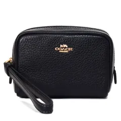 コーチ マルチポーチ COACH ペブルレザー スクエア ポーチ ミニ ジップ リストレット 小物入れ ポーチ ブラック CW906