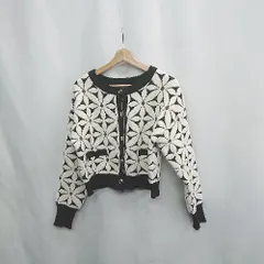 ◇ ⊇ natural couture ナチュラルクチュール 花柄 長袖 カーディガン サイズF ホワイト ブラック レディース E  【1502180026805】