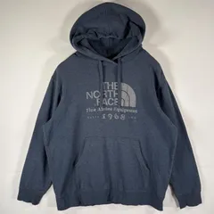 古着 ザ・ノースフェイス THE NORTH FACE パーカー スウェット フーディ プルオーバー  ビッグロゴプリント XL  ネイビー系 メンズ