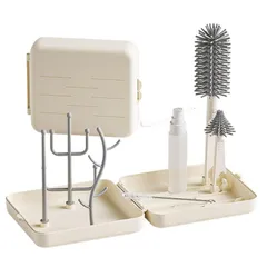 新品 Percy’s Caravan 哺乳瓶ブラシセット ケース付き 携帯用 水切りラック付 シリコン ストローブラシ おしゃぶり洗浄 外出 旅行 (ホワイト)