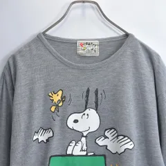 80〜90s PEANUTS ピーナッツ スヌーピー ウッドストック キャラクター プリント ロングスリーブ Tシャツ ロンT  杢グレー ヴィンテージ カットソー ビンテージ 古着 レディースL相当