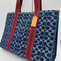 COACHコーチシグネチャー デニム、リファインド カーフ レザートート