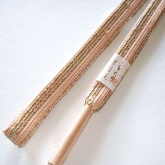 帯締め　シェルピンク金　絹　手組み