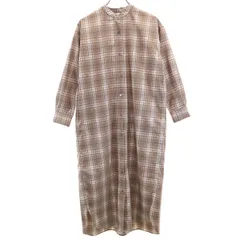 URBAN RESEARCH DOORS アーバンリサーチドアーズ チェック柄 長袖 バンドカラー ロング シャツワンピース F ブラウン系 レディース 古着