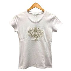 アンレクレ en recre Tシャツ カットソー クルーネック コットン ビジュー 装飾 半袖 2 白 ホワイト