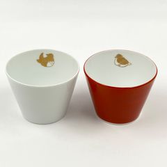 BARBAR　蕎麦猪口大事典おしどり夫婦　紅白ペア桐箱入り