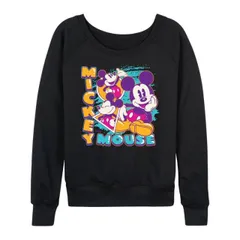 【送料無料】 ディズニー レディース Tシャツ トップス Disney's Mickey Mouse Women's Vintage Bootleg French Terry Long Sleeve Tee Black