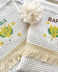 刺繍名入れ♡ミモザ巾着