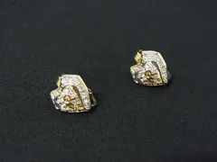 ■美品■ NINA RICCI ニナリッチ ラインストーン ハート クリップ式 イヤリング アクセサリー ゴールド系×シルバー系 DI1729