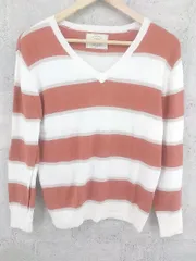 ◇ Ungrid アングリッド ボーダー 長袖 ニット Vネック セーター ホワイト レッド系 *  【1002799861298】