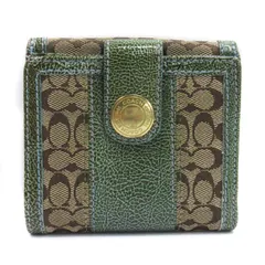 コーチ COACH シグネチャー 二つ折り 財布 コンパクトウォレット キャンバス レザー ベージュ グリーン ■GY99