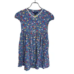 C335 POLO RALPH LAUREN ポロラルフローレン ワンピース 半袖 花柄 フラワー ブルー ひざ丈 カジュアル キッズ ガールズ 女の子 7 130