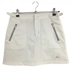 【超美品】アディダス スカート 白×ライトグレー ステッチ ロゴ刺しゅう ジップポケット レディース S/P ゴルフウェア adidas