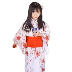 子供用 赤い花の着物 浴衣+襦袢+帯 3点セット 着物 浴衣 高級感 品質重視 洗える 夏着物 浴衣セット
