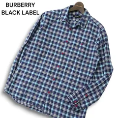 BURBERRY BLACK LABEL バーバリー ブラックレーベル 秋冬★ 長袖 ボタンダウン ワーク チェック ネル シャツ Sz.3 メンズ 紺
