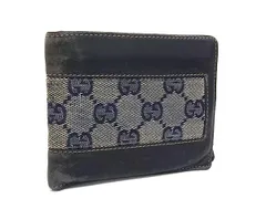 GUCCI グッチ 124547 GG柄 レザー×GGキャンバス 二つ折り 財布 ウォレット 札入れ 小銭入れ ブラック系×ネイビー系 DG9443