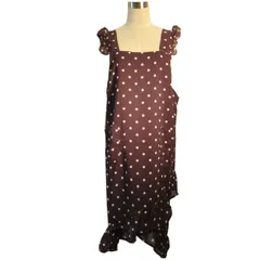 エプロン キッチン エプロン 可愛いフリルドット柄キッチン ブラウンｘオフ