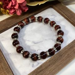 레드 타이거 아이 파워 스톤 팔찌 10mm 천연석 팔찌 / 호랑이 돌 맨즈 레이디스 남성 여성 금운 일운 부적 (실버) ☆