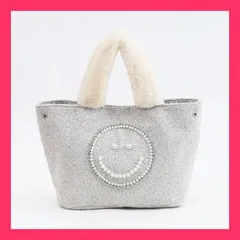 ★【COOCO クーコ】SMILEY／パール刺繍xエコファーツイードトートバッグ