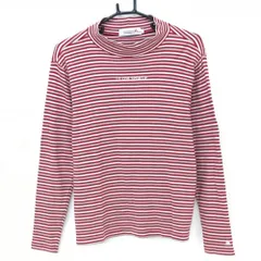 【美品】ルコック 長袖ハイネックシャツ レッド×白 ボーダー ロゴ刺しゅう レディース L ゴルフウェア le coq sportif